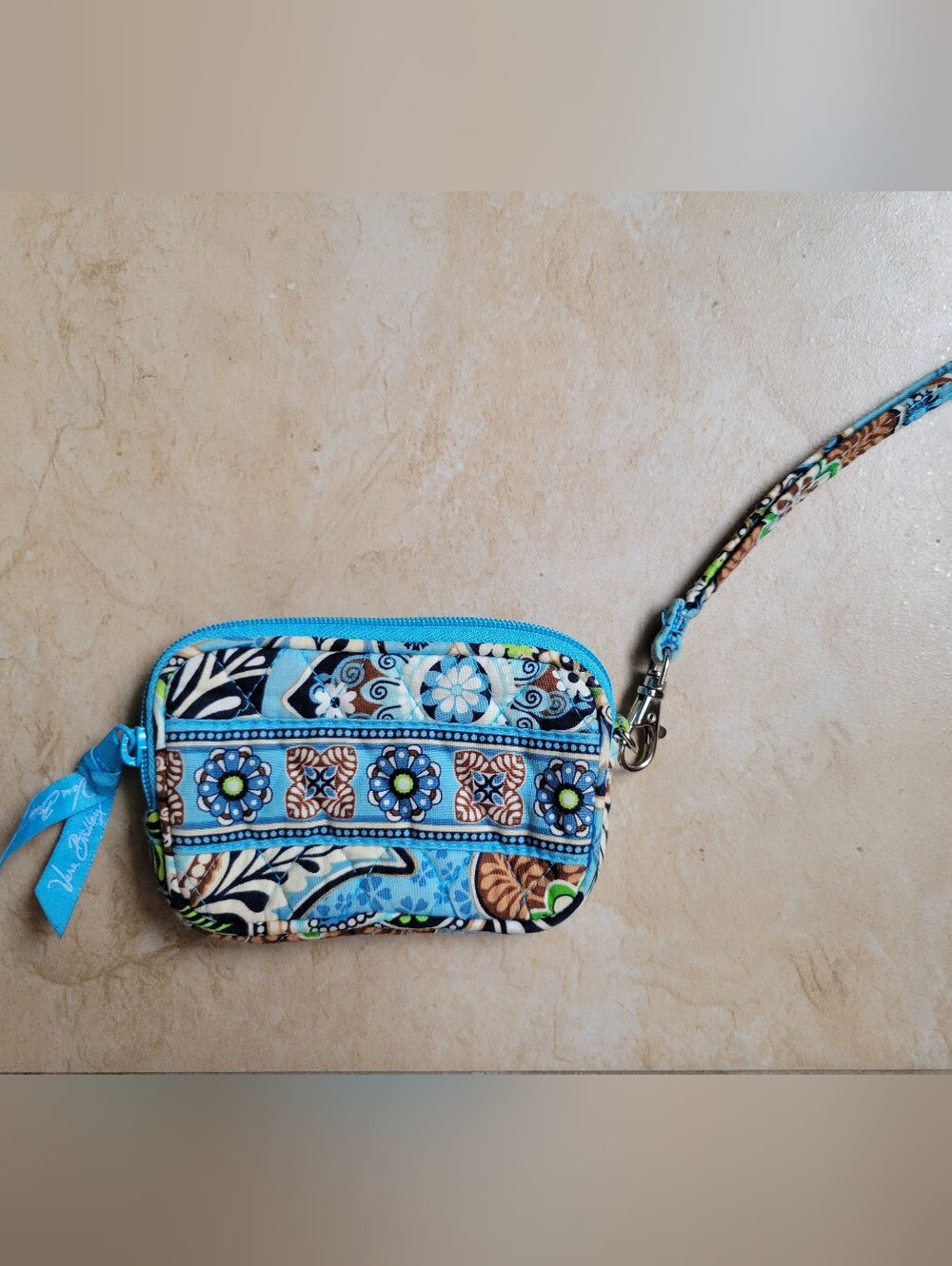 Vera Bradley Floral Quilted Wrist Wallet In Bali Blue Pattern